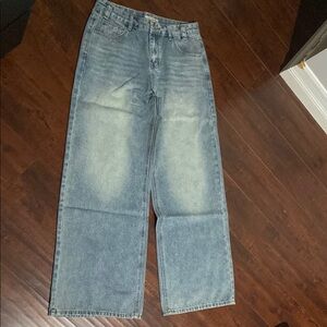 Relaxed Blue Jeans with Distressed Details